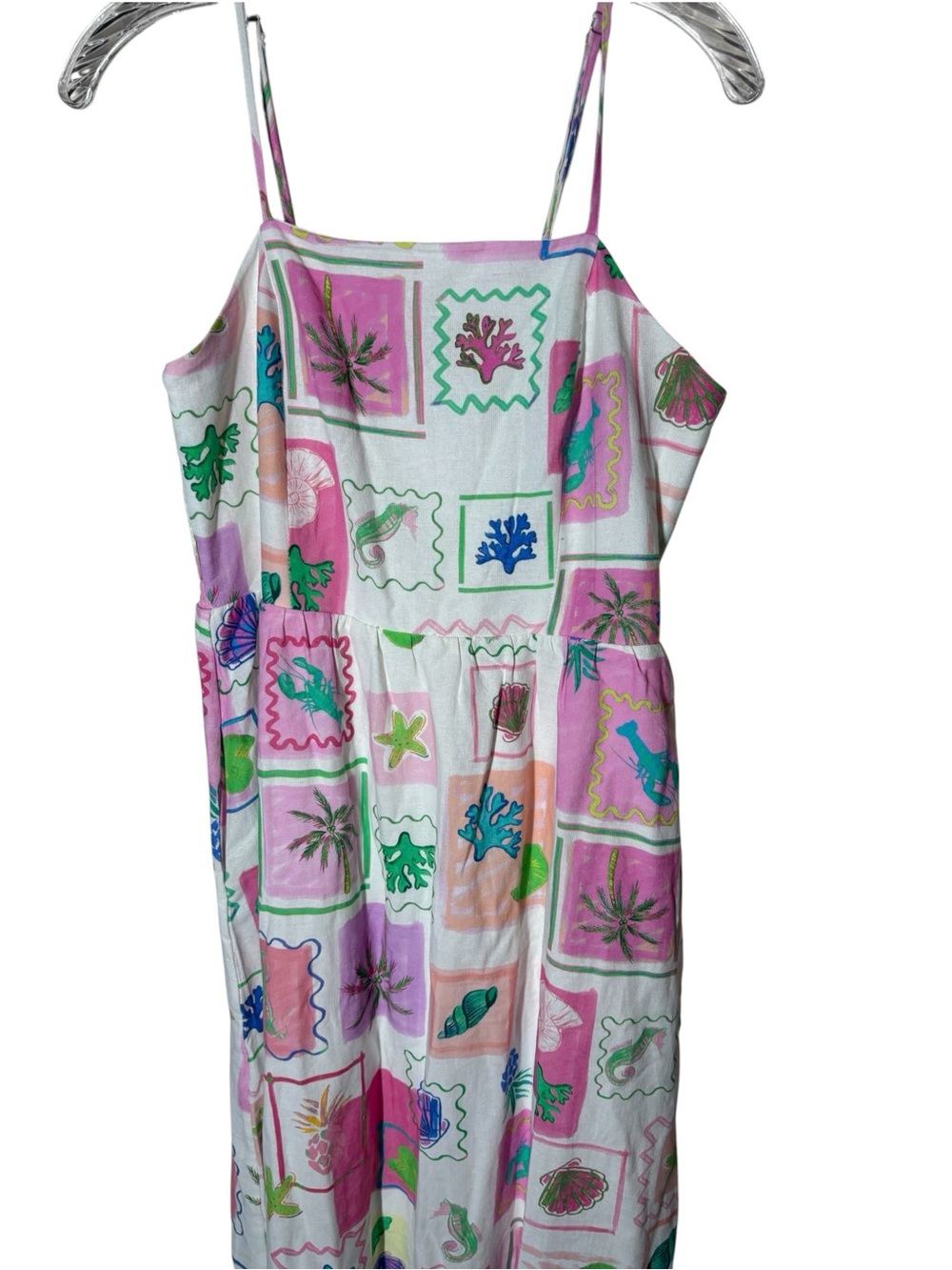 {NWT} She + Sky White Sundress with Pink, Green & Blue Print Medium - Picture 3 of 9